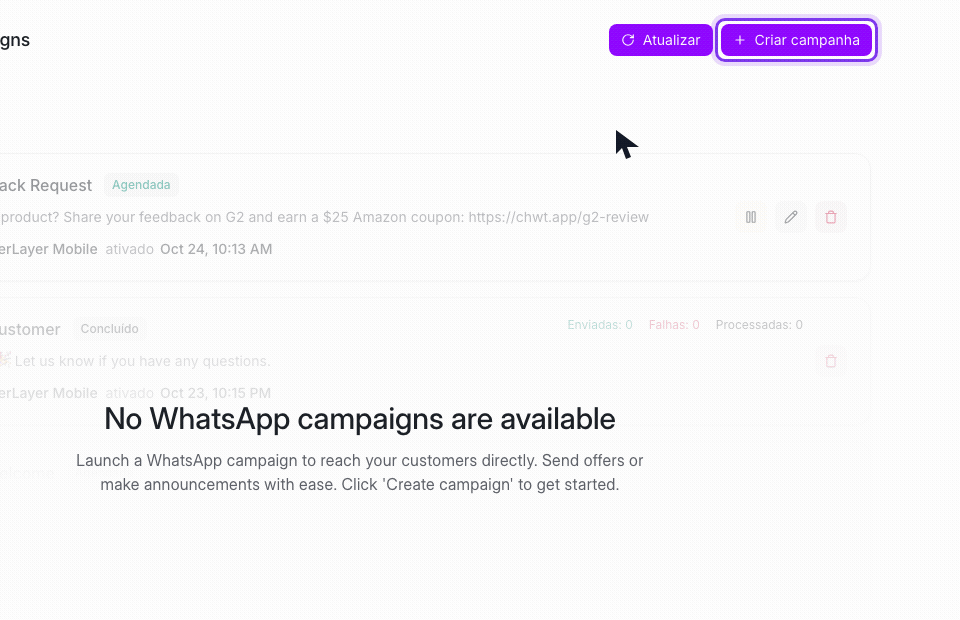 criar campanha WhatsApp.